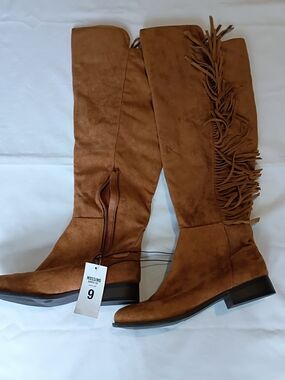 Mossimo Supply Co. Brown Fringe Over-the-Knee Boots Size 9.